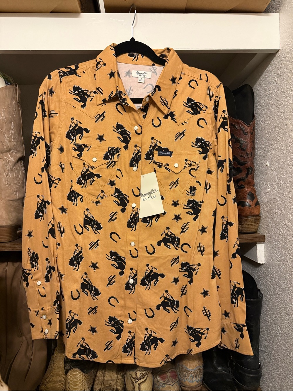 Wrangler Retro Women's Mustard Western Print Shirt